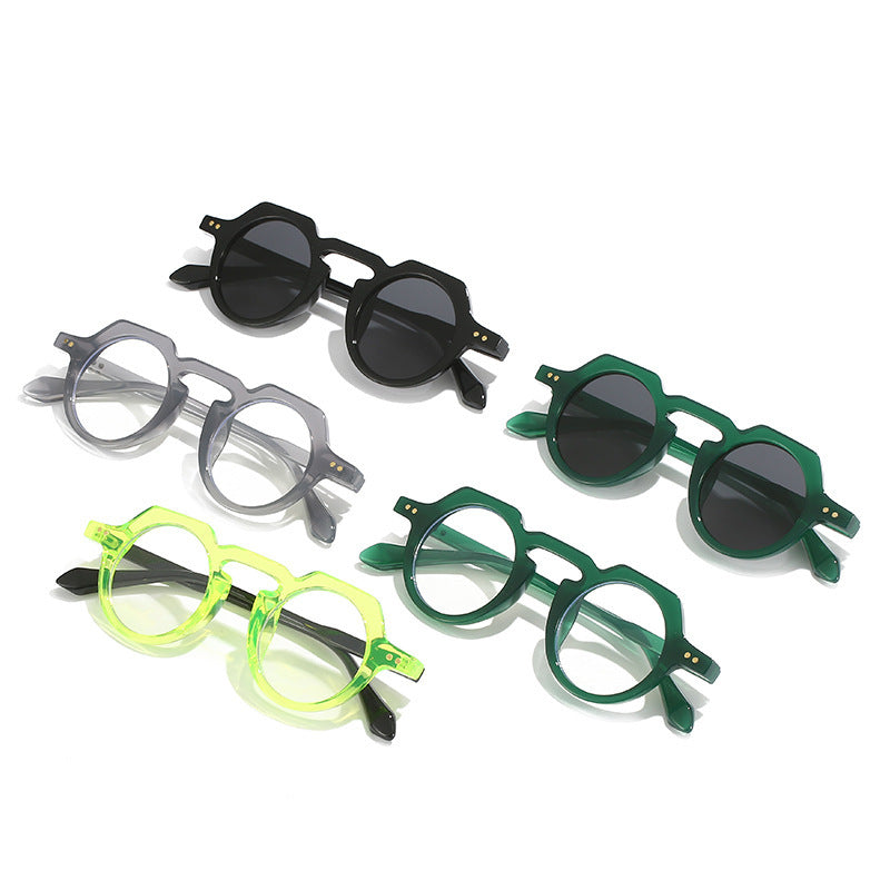 Womens Round Sunglasses Retro Literary Eyewear PC Lens Fashion Accessories Bright Black Gray Green Frames Lux
