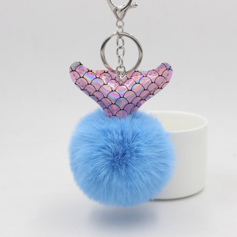 Fur Ball Keychain Fluffy With Fish Tail Pendant For Bags Purses Backpacks And Keys Decorative Fur Keychain Bag