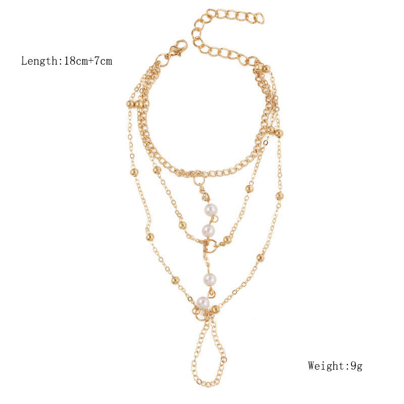Womens Pearl Finger Chain Bracelet Gold Alloy Electroplated Jewelry Fashion Bracelet Trendy Accessory Shiny Gift