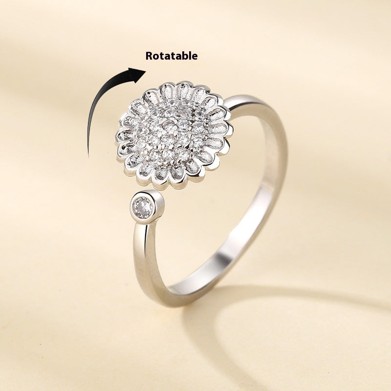 Sunflower Spinning Ring Rotatable Copper Flower Design Jewelry For Women Fashion Accessory Elegant Daily Wear Now
