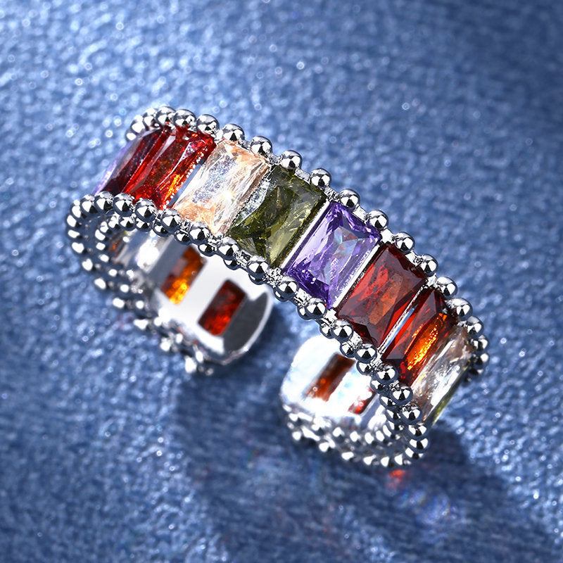 Womens Adjustable Zirconia Ring Copper Band Fashion Statement Jewelry For Engagement Anniversary Promise Gifts