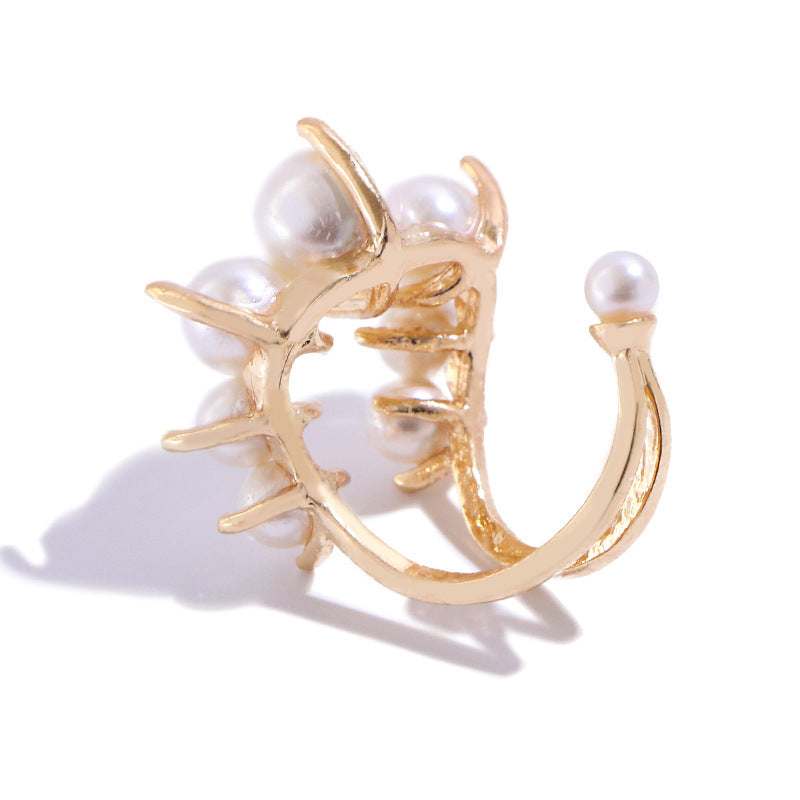 Gold Plated Pearl Ring Geometric Design Alloy Band With Imitation Gemstones For Women Elegant Gift For You Now