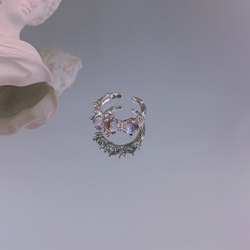 Copper Heart Ring Adjustable Moonstone Aurora Love Purple Diamond Accents Cold Light Design Jewelry Ring For Women