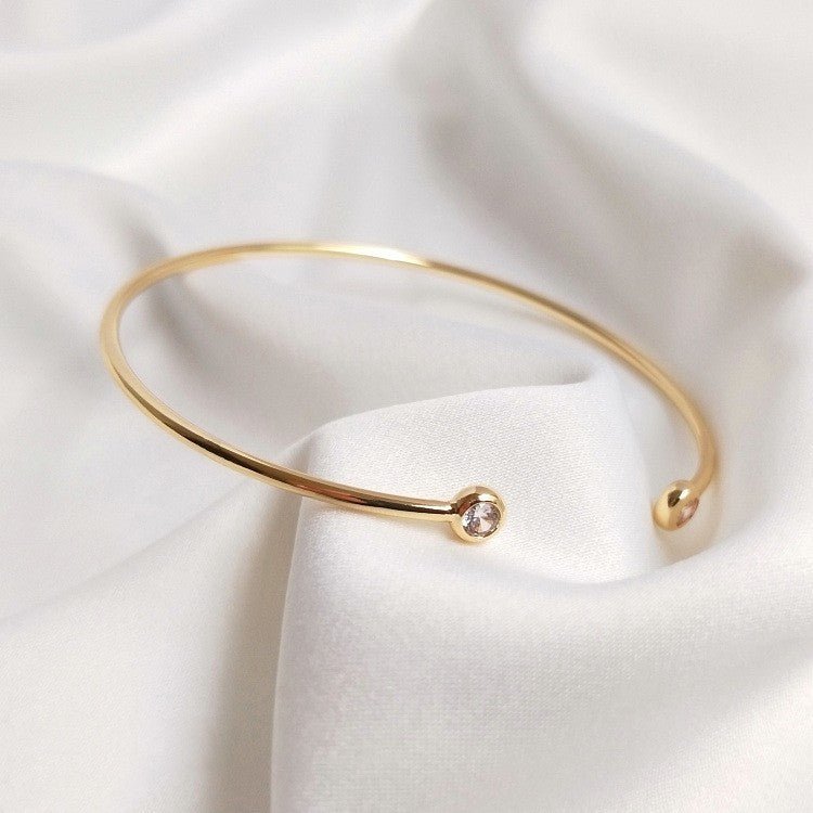 Elegant 14K Gold Plated Zircon Bangle Bracelet With Inlaid Ends For Women Gift For Everyday Elegance And Gifts