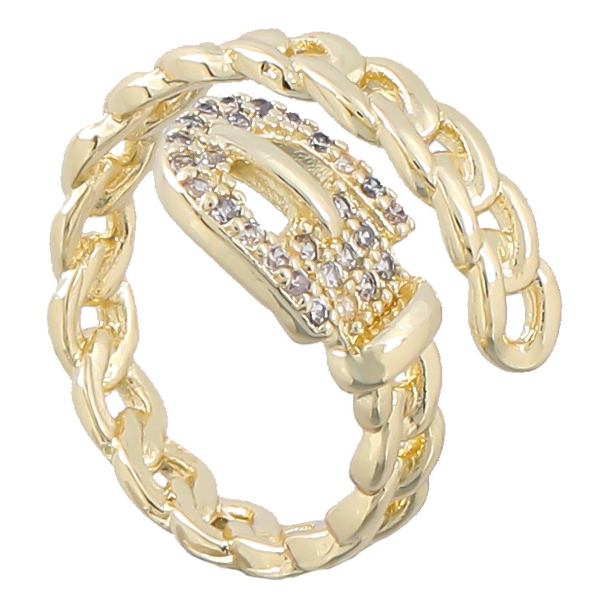 Copper Ring With Micro Diamond Rhinestone Belt Ring Elegant Womens Fashion Ring Gift For Her Gold Tone Finish Sparkling