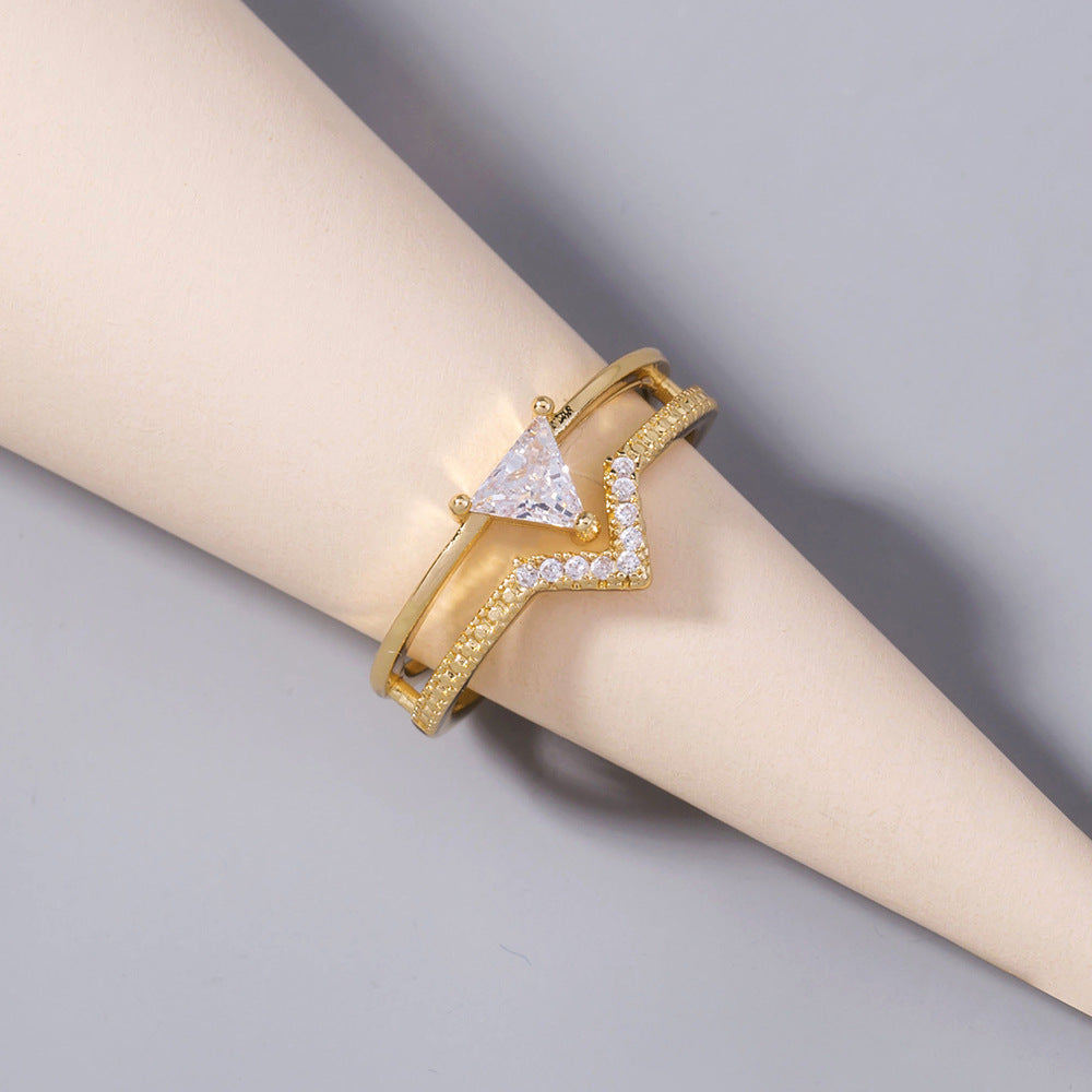 Geometric Triangle Ring Copper Zircon Ins Style Statement Ring For Women Fashion Jewelry Irregular Design Chic