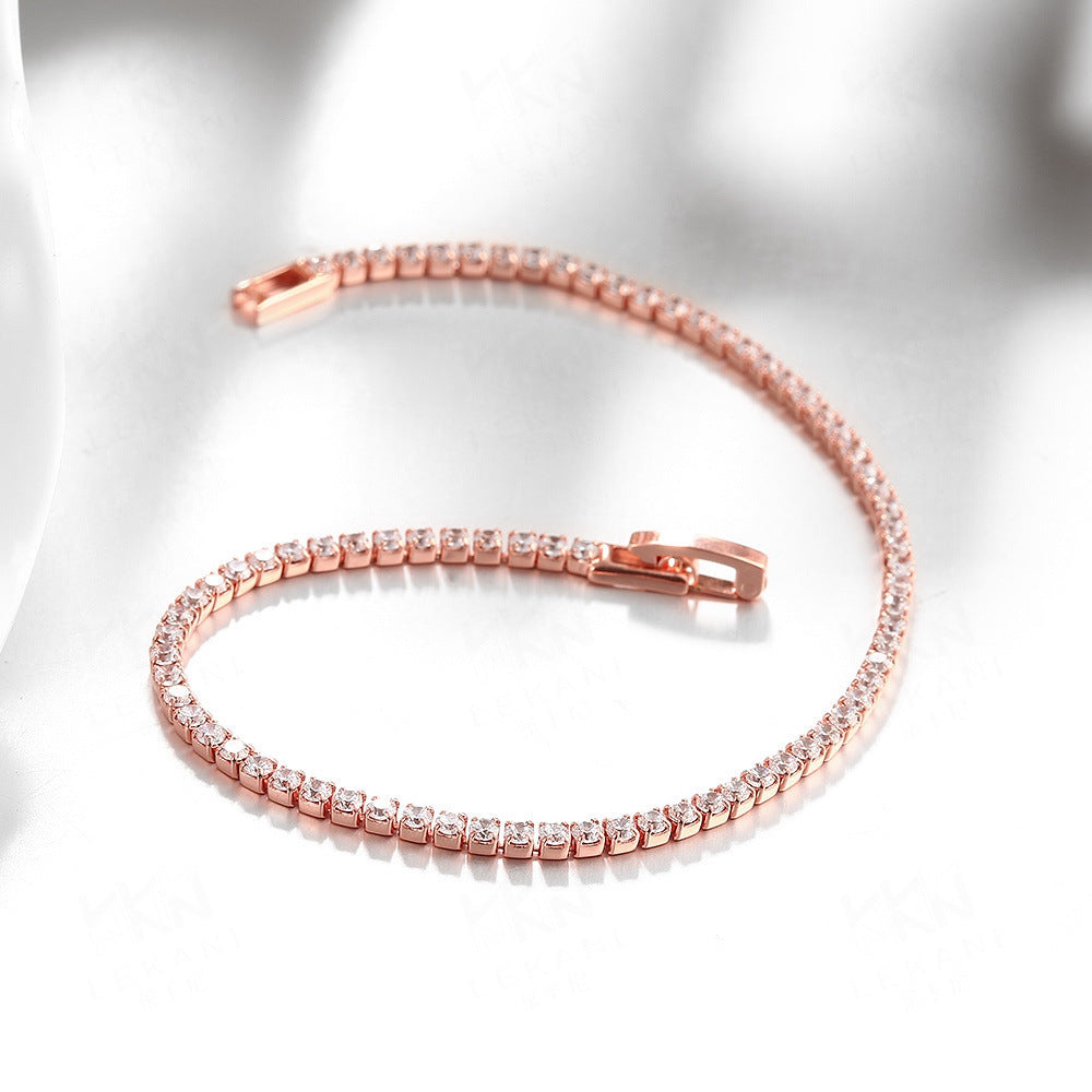 Womens Geometric Chain Bracelet Zircon Inlaid Design Alloy Metal Copper Plated Rose Gold Silver Champagne Gold