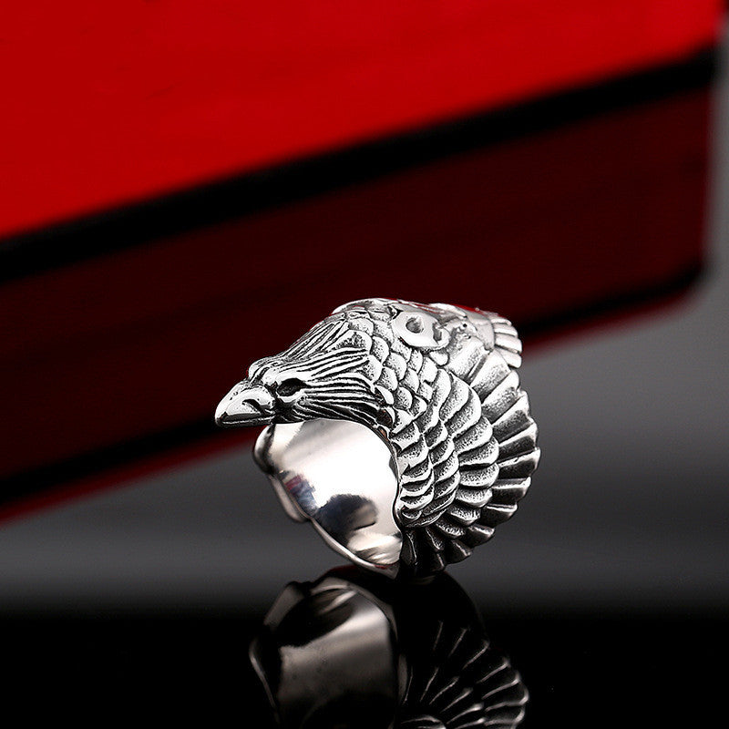 Men's Fashion Ring Personalized Stainless Steel Crow Design Ring Geometric Statement Ring Simple Titanium Steel Ring for Him Fashion Jewelry Gift