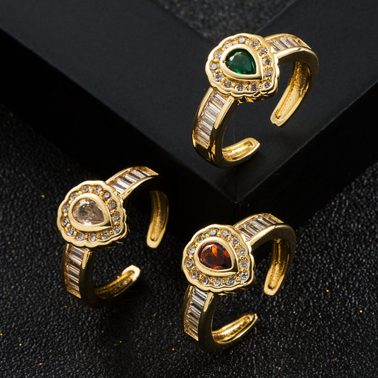 Women's 18K Gold Plated Drop Ring With Micropaved Zircon Copper Base European American Fashion Jewelry For Her