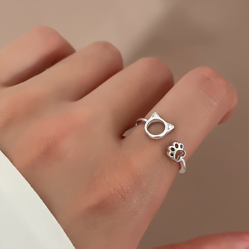 Womens Kitten Ring Cute Cat Claw Cut Out Design Copper Zircon Ring Platinum Finish For Women Korean Style Ring