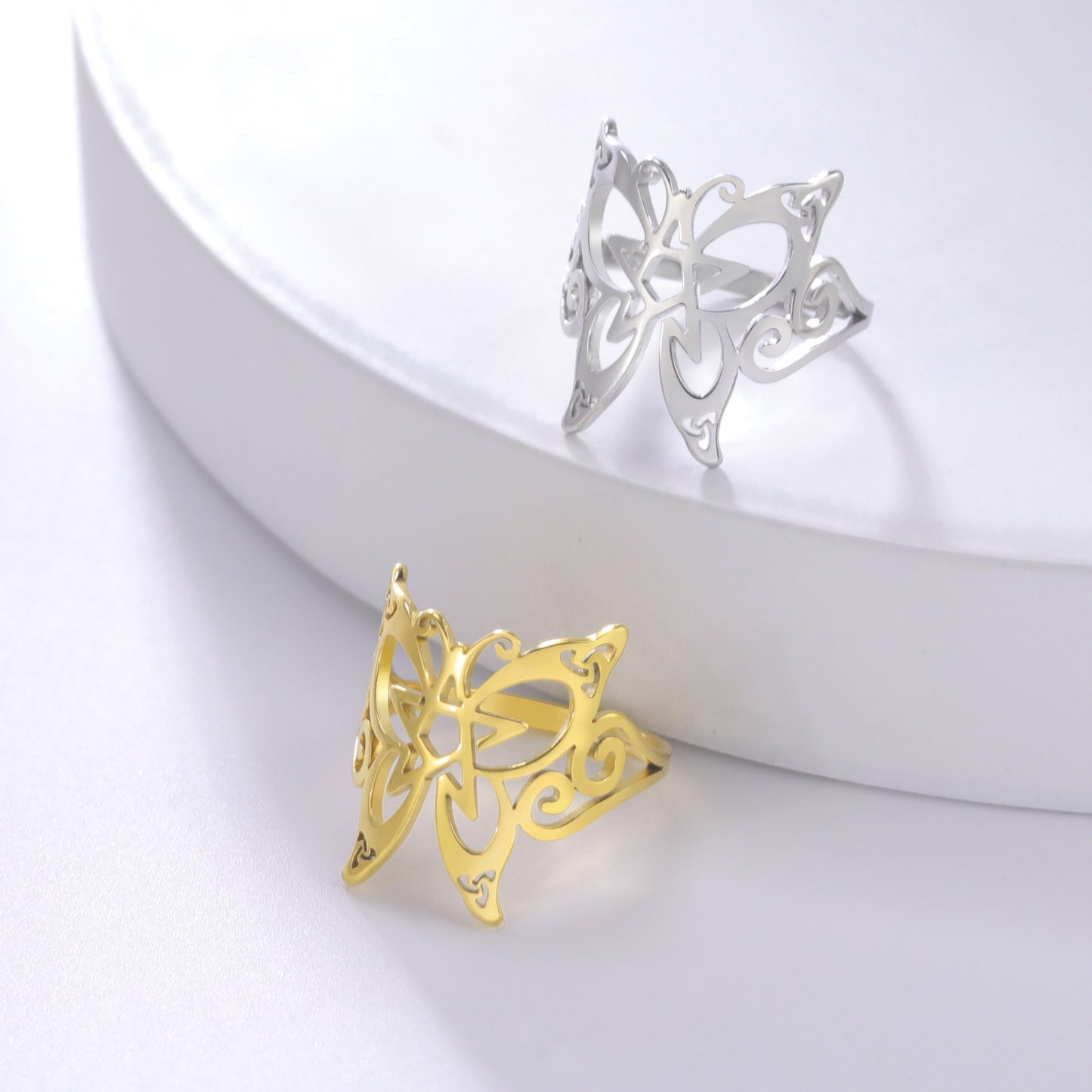 Stainless Steel Pentagram Ring With Pointed Wing Butterfly Design Fashion Jewelry Accessory Size 7 8 9 10 Gold