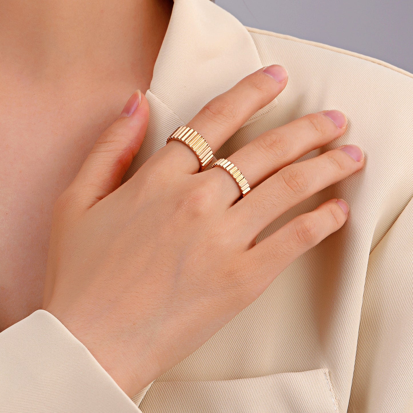 Geometric Copper Ring Sets For Couples Electroplated Niche Design Fashion Jewelry High Quality Hand Polish Glow