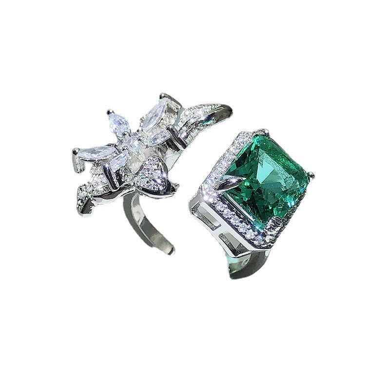 Full Diamond Inlaid Green Zircon Ring Ornament