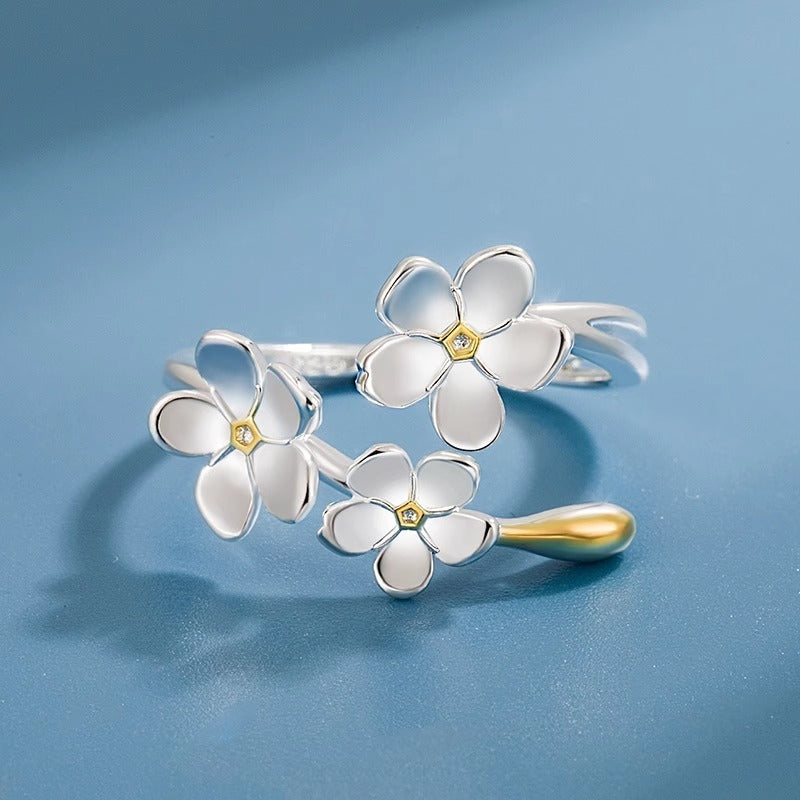 Womens Adjustable Ring Retro Geometric Petal Alloy Electroplated Artistic Flower Ring Temperament Jewelry Chic