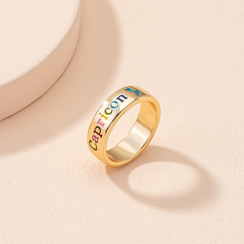 Constellation Zodiac Ring Unisex Adjustable Metal Jewelry Sign Ring Aries Leo Virgo European American Style Fashion