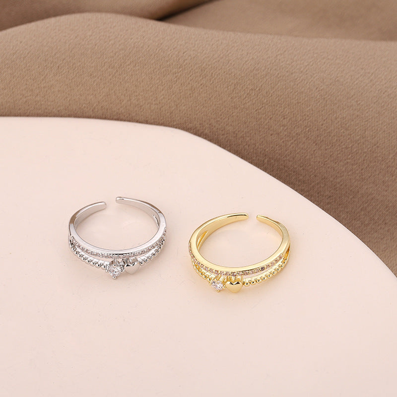 Heart Shaped Copper Ring Electroplated Gold And Silver Tone Inner Diameter 16mm Fashion Jewelry Elegant Everyday Jewelry