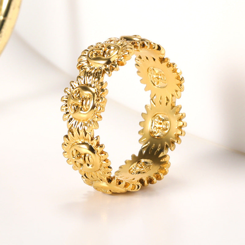 Womens Sun Ring Copper Portrait Electroplated Gold Silver