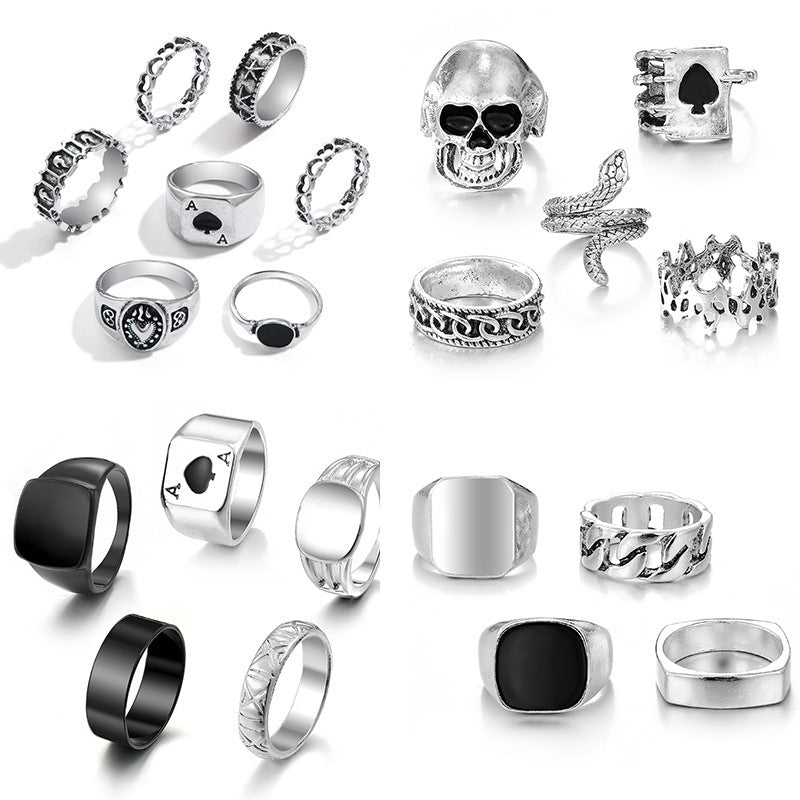 Unisex Metal Rings Set Vintage Alloy Geometry Pattern Bohemian Style Jewelry For Men Women Gift For Daily Wear