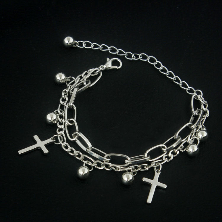 Unisex Cross Bracelet Electroplated Alloy DualLayer Geometric Design Irregular Element Dark Wind Fashion Cross