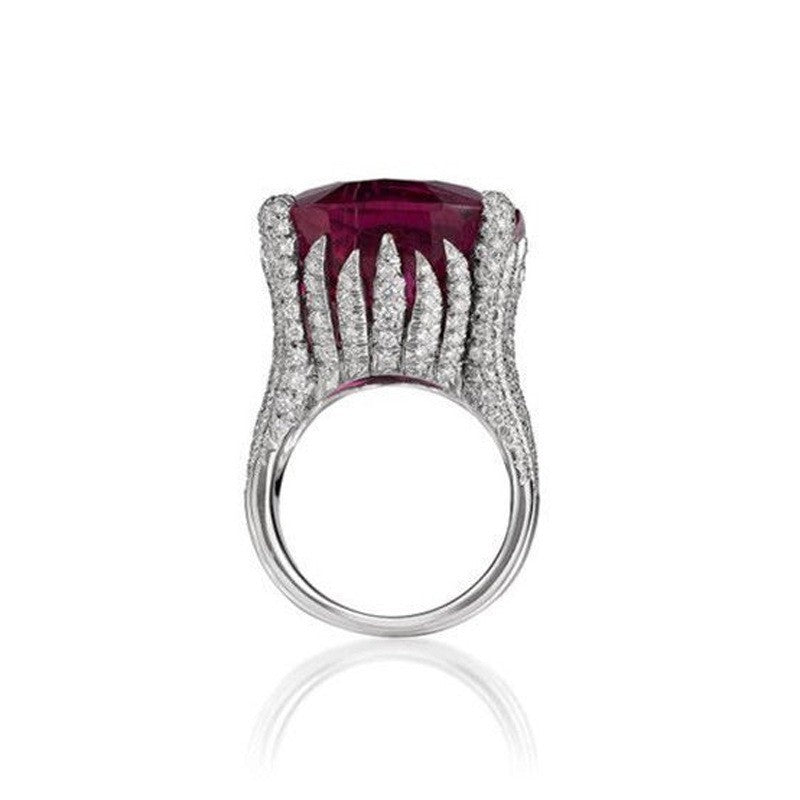 Square Plum Red Geometric Metal Ring Unisex European Style