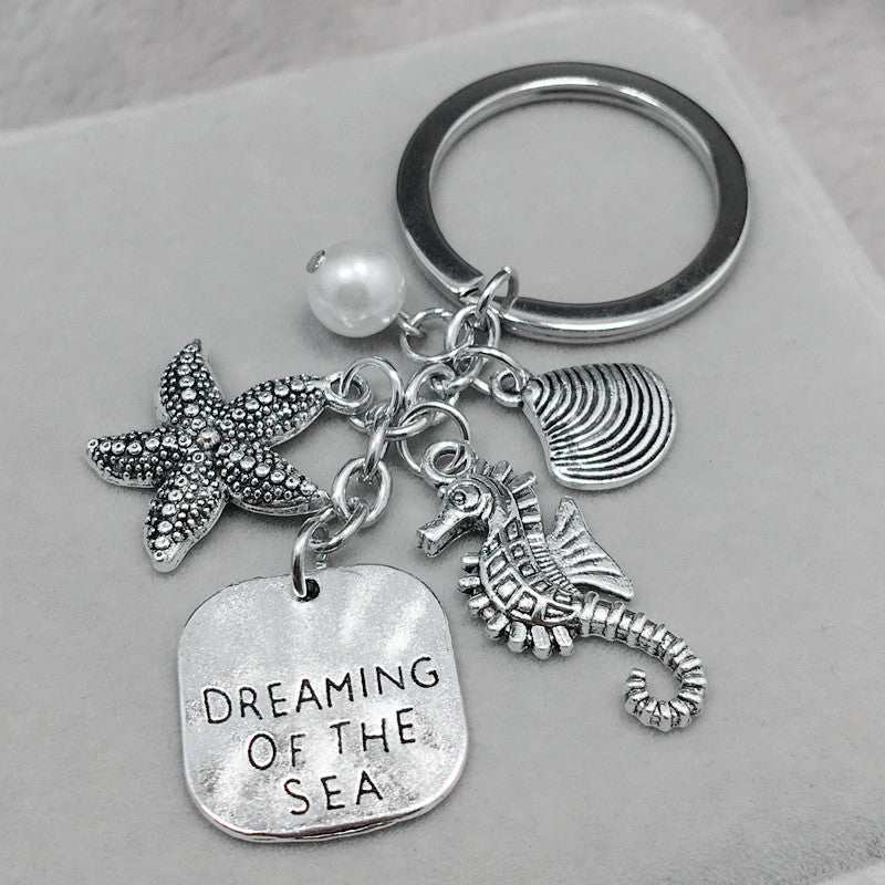 Ocean Dream Keychain Decorative Zinc Alloy Shell And Pearl Rope Detail For Keys Bags Travel Accessory Gift Idea