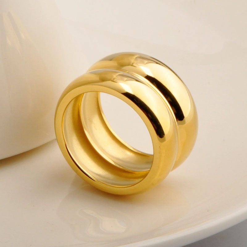 Vacuum Plated Double Layer Stainless Steel Ring Gold Color Size 6 7 8 Unisex Fashion Jewelry For Daily Use Now