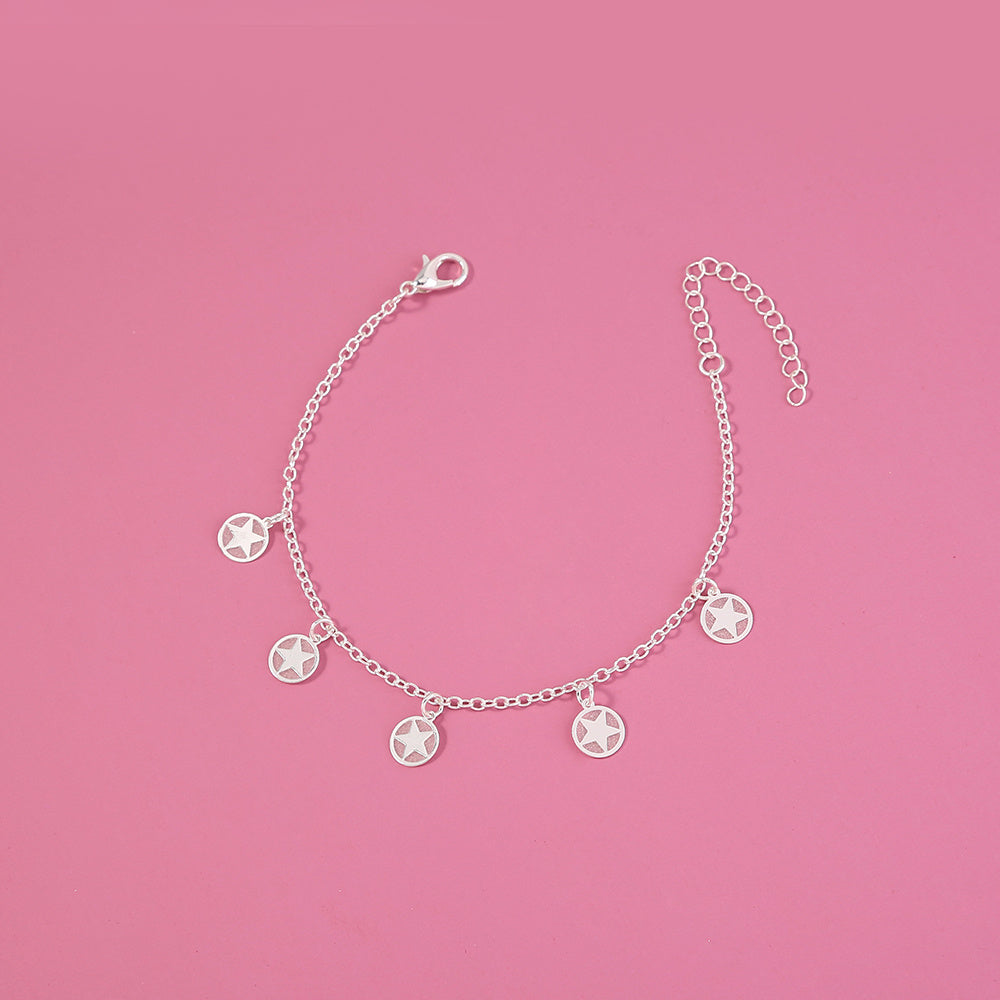 Womens Electroplated Copper Bracelet Five Point Star Design European Style Drip Bracelet Silver Finish Fashion
