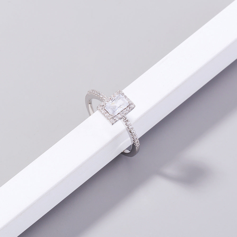 Unisex Ring Adjustable Copper Band X1 Rhinestone Square Geometric Inlaid Zircon Fashion Jewelry SE908 Ring For