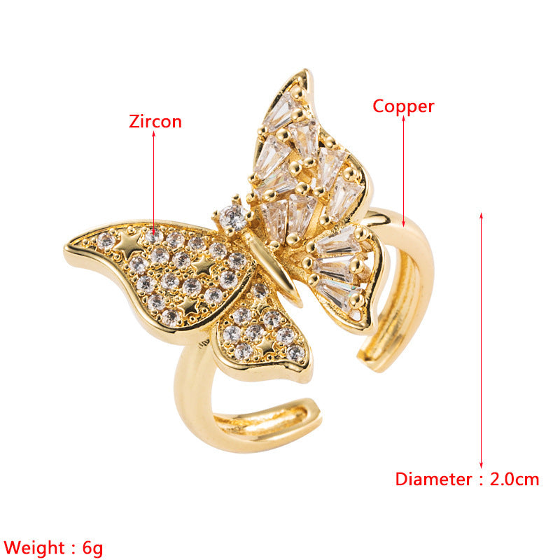 Copper Gold Plated Micro Zircon Bee Ring Unisex Adjustable Opening Geometric Style Jewelry for Daily Wear Vibe