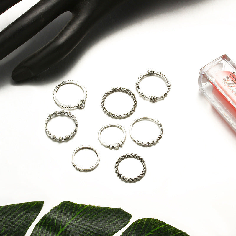 Womens Geometric Twist Ring Electroplated Silver Fashion Jewelry Elegant Modern Design Alloy Ring Set Single Ring