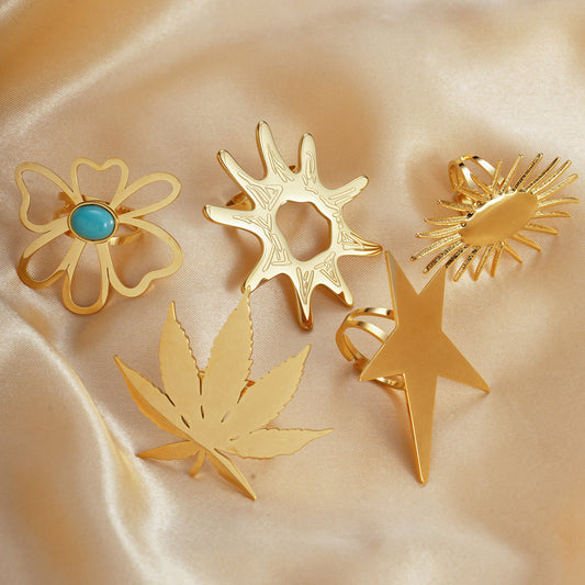 Stainless Steel Ring Retro Textured Geometric Irregular Five Pointed Star European American Design Jewelry For Women