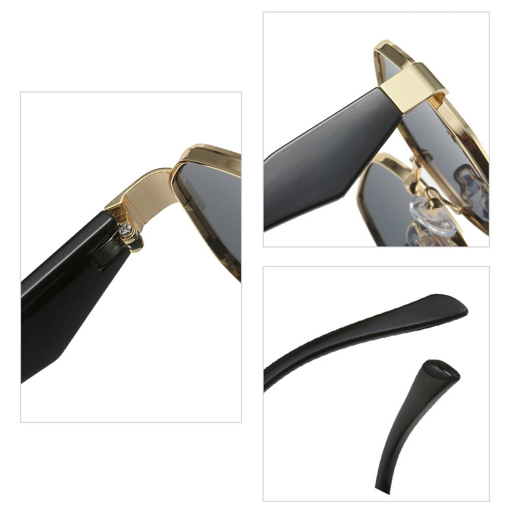 Womens Polygonal Sunglasses Large Rim Metal Frame Sun Glasses For Fashion Travel And Sun Protection Elegant Minimalist