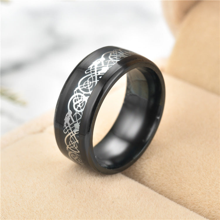 Unisex Dragon Ring Titanium Steel Electroplated Inlay Ring European American Design Band Ring Jewelry Gift for