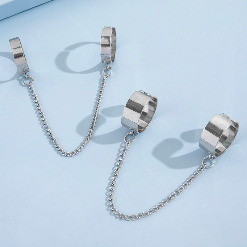 Womens Punk Ring Set Tassel Chain Alloy Adjustable Opening European American Circular Rings Smooth Gold Silver