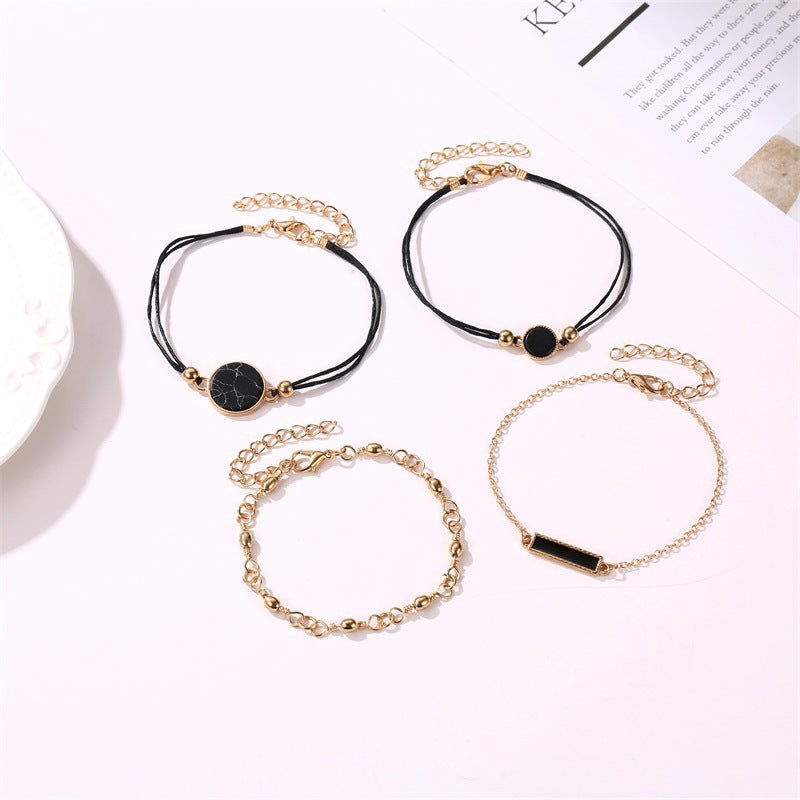 Womens Geometric Bracelet Set Alloy Jewelry Electroplated Gold Finish Black Turquoise Pattern Personalized Gem