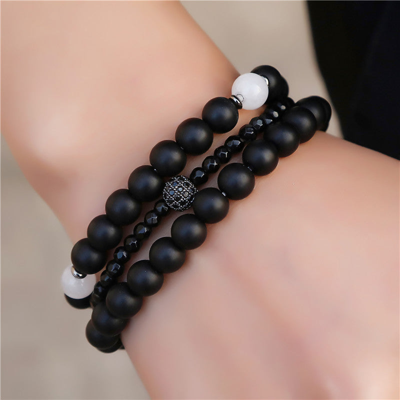 Unisex Retro Black Frosted Crystal Bracelet Set With White Crystal Accents Simple Wrist Accessories Fashion Daily Wear