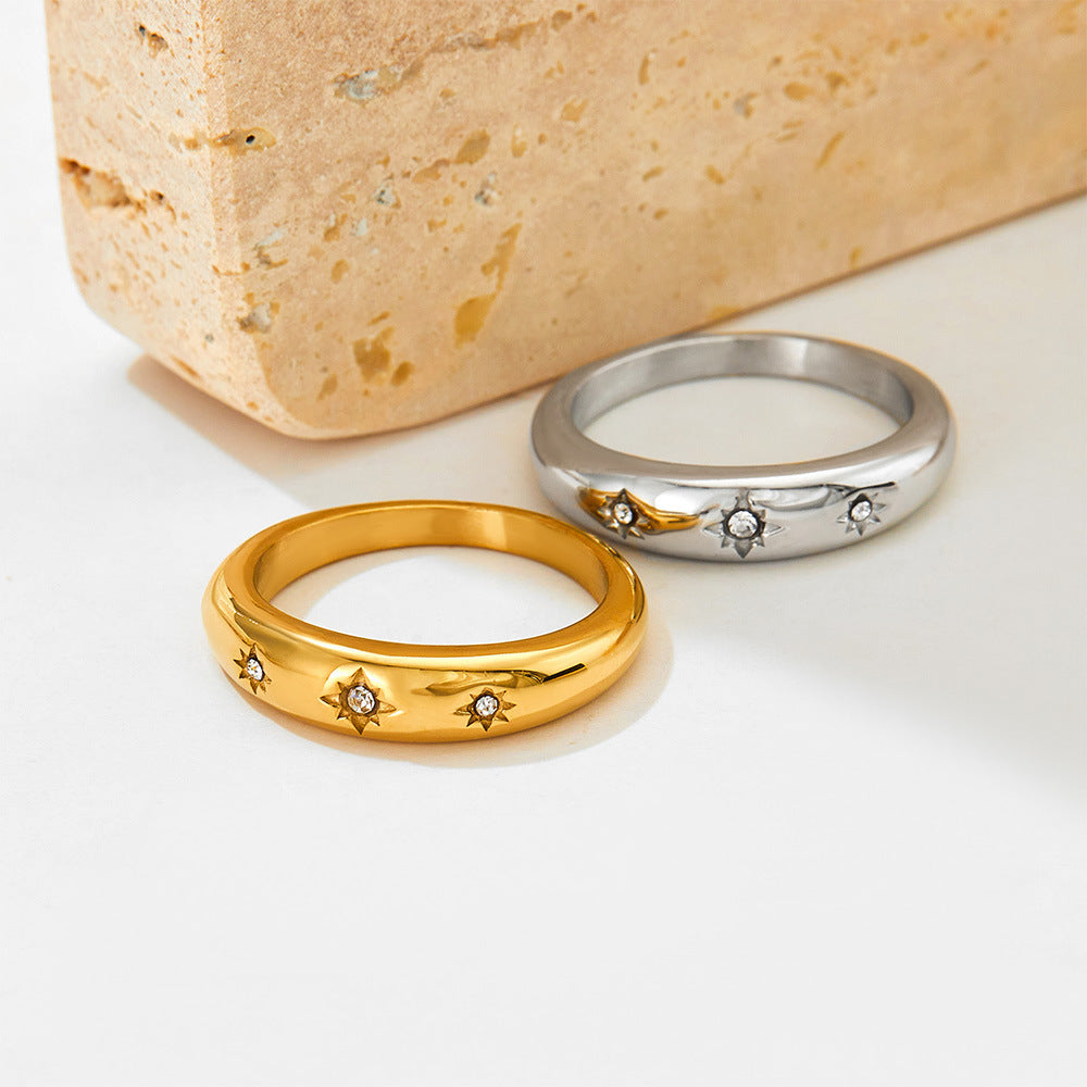 Womens Eight Point Star Ring Stainless Steel Diamond Ring for Women Fashion Electroplated Ring Gift for Her Jewelry Ring for Women Gold and Platinum