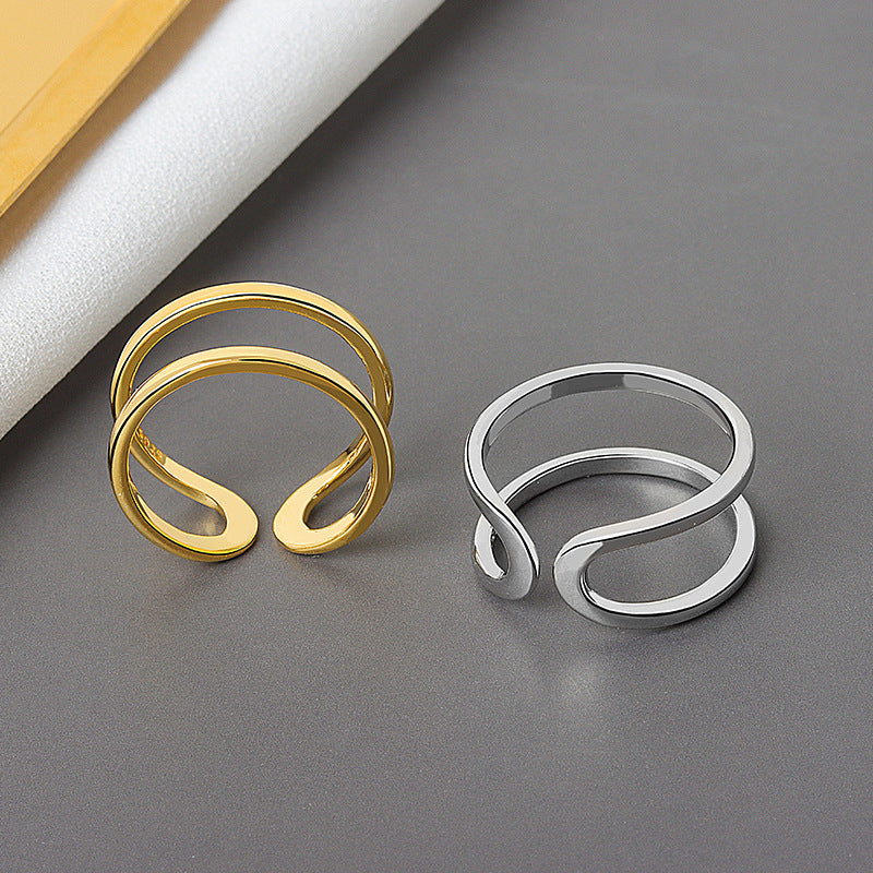 Adjustable Copper Ring With Double Thin Line Design In Platinum And Gold OpeningBand For Her Daily Style Today