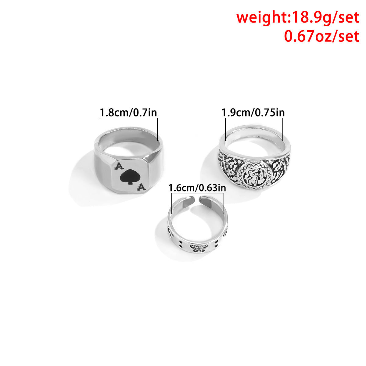 Ancient Silver Alloy Ring Set For Women With Poker Heart And Spade Geometric Retro Jewelry And Vintage Style Finish
