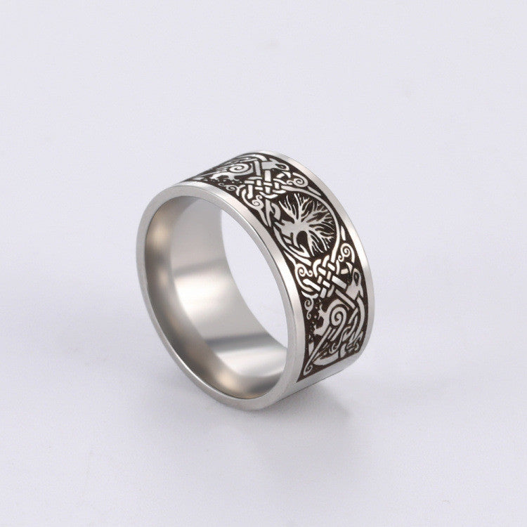 Mens Tree of Life Stainless Steel Ring Electroplated Fashion Jewelry Trendy Durable Band for Men Elegant Style