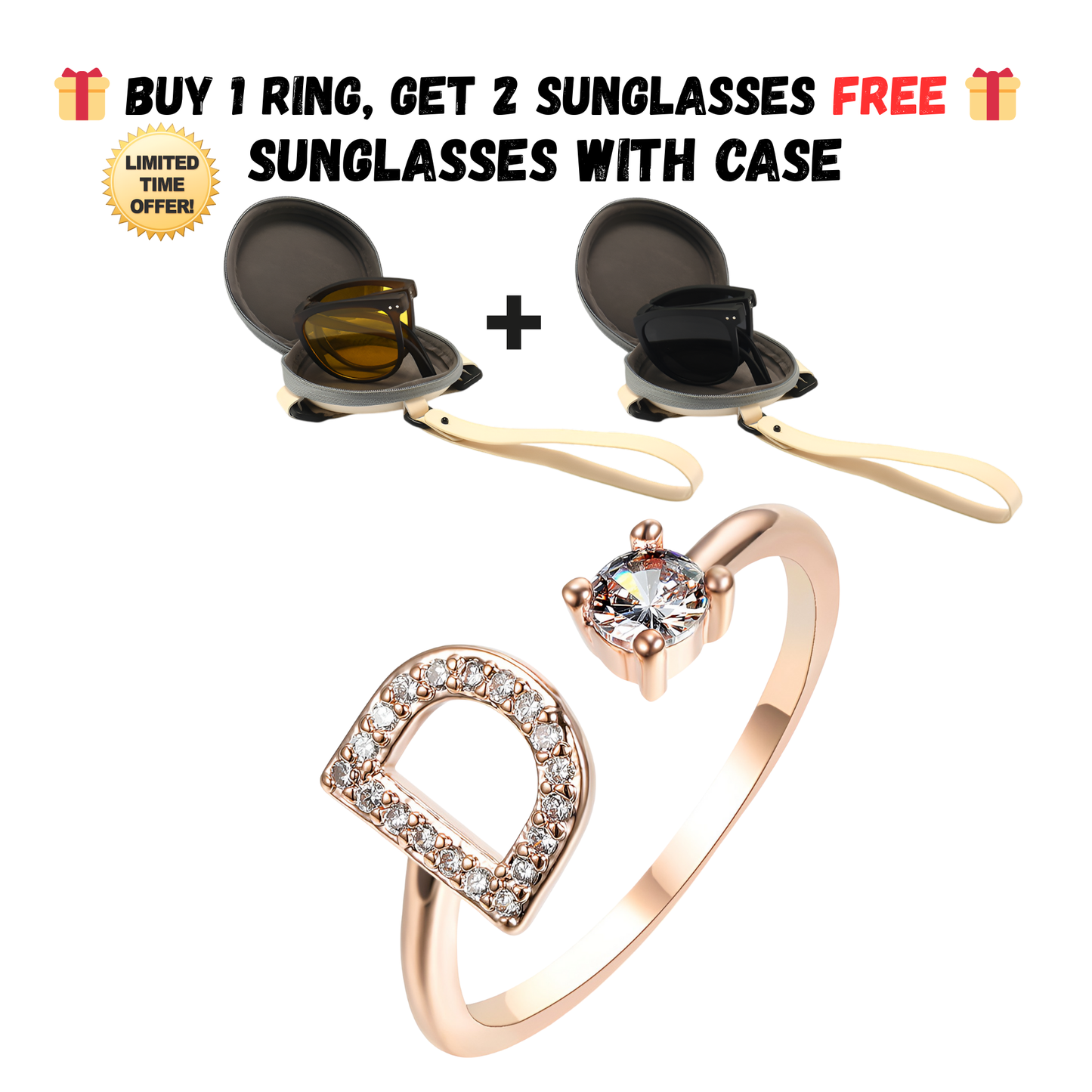 Adjustable Letter Zircon Ring with Alphabet Initials A Z Copper Alloy Jewelry Gift for Women Elegant Gift Idea