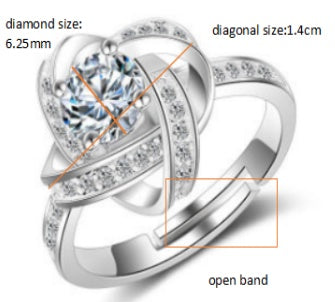 Sterling Silver Open Band Ring for Women with Zirconia GemstoneX Adjustable 925 Silver Jewelry Diagonal Design