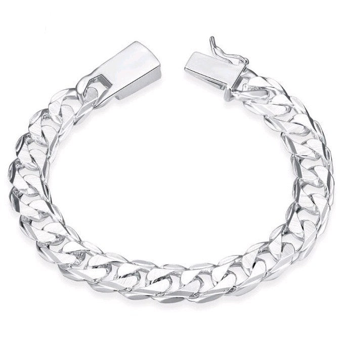 Unisex Silver Plated Geometric Metal Bracelet With Side Buckle Design Jewelry For Men Individually Packed High
