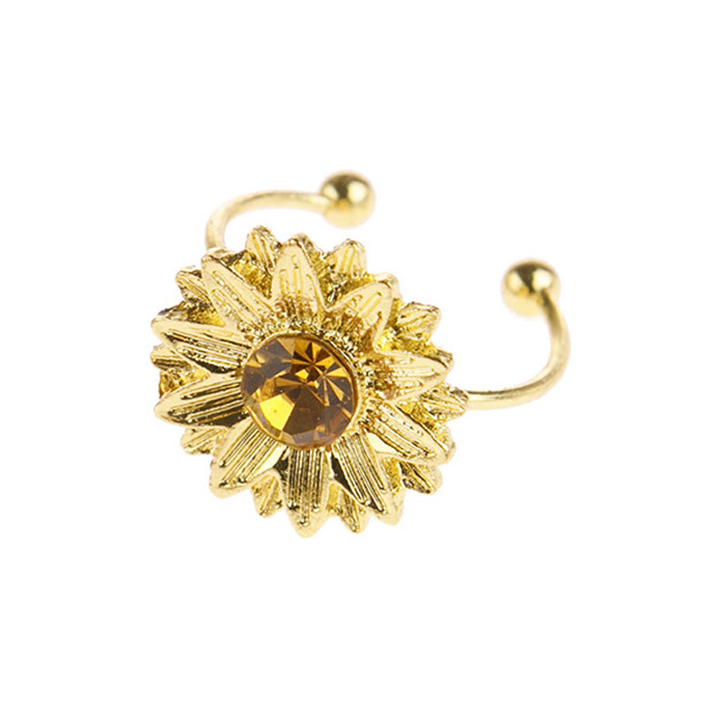 Womens Adjustable Ring With Daisy Sunflower Zircon Accent Durable Alloy Open Ring Fashion Jewelry For Her Gift