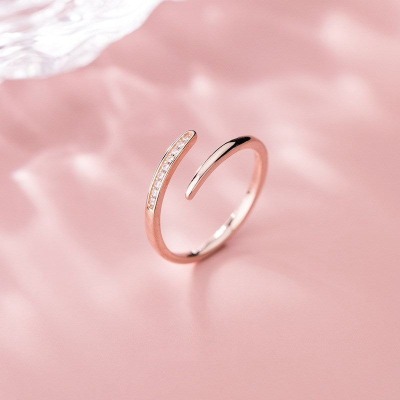 Adjustable Rose Gold S925 Silver Ring Open Band With Simple Row Design For Women And Girls Fashion Jewelry Set