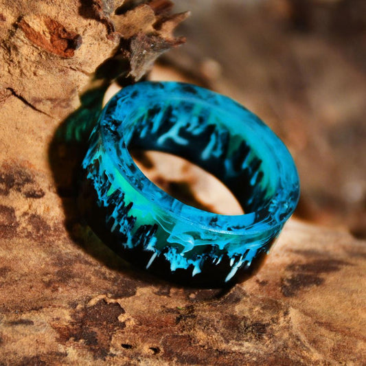 Unisex Resin Ring Blue Forest Epoxy Jewelry Creative Design Durable Handcrafted Gift For Men Women Style Flair