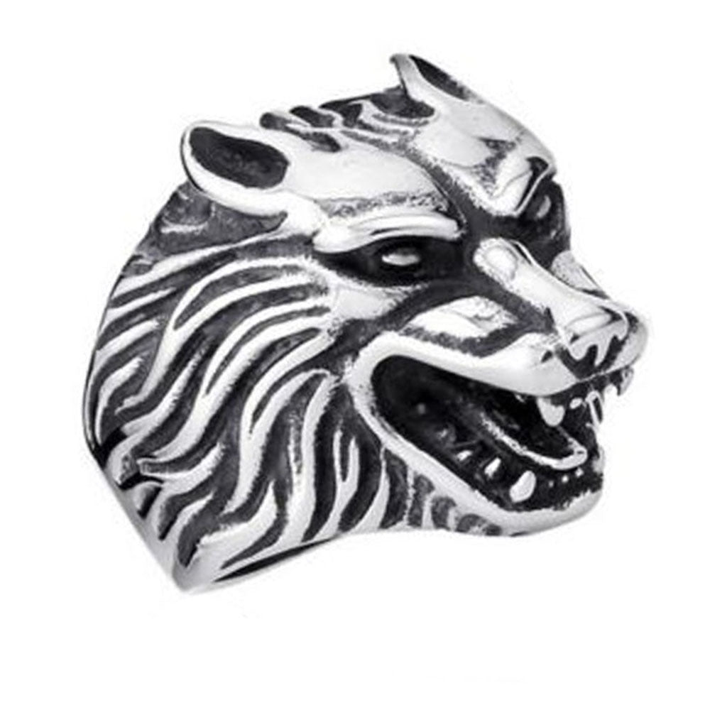 Animal Zodiac Wolf Head Ring Titanium Steel Electroplated Statement Ring Biker Ring Men's Ring Fashion Jewelry Gift for Him Animal Theme Ring