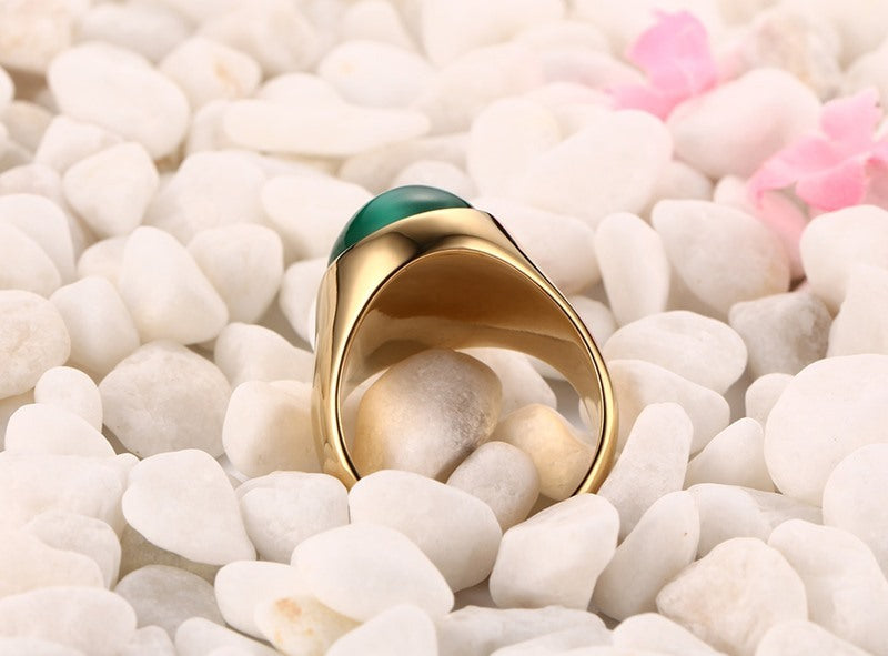 Mens Titanium Steel Ring With Green Opal Geometric Decoration Ideal Gift For Travel Anniversary For Opening Ceremony