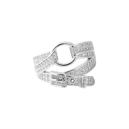 Simple Diamond Belt Buckle Index Finger Ring Zircon Copper Korean Style Geometric Electroplating Housewarming Occasions