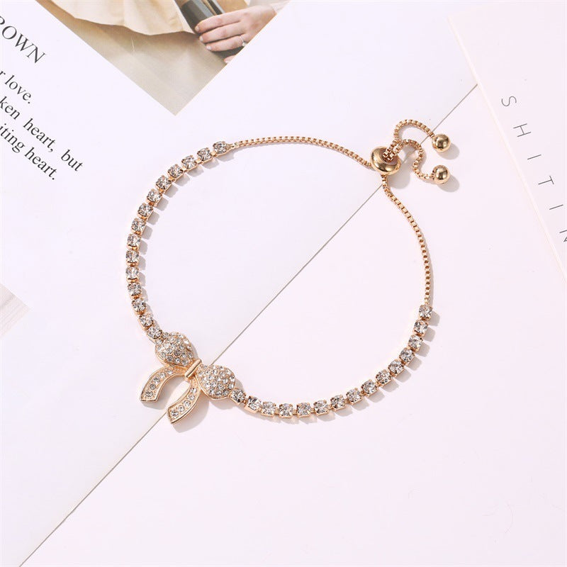Womens Diamond Butterfly Bowknot Bracelet Rose Gold Alloy Electroplated Fashion Jewelry Bangle For Her Sparkle